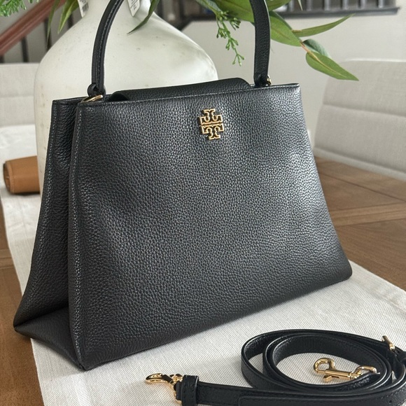 New 900+! Tory Burch BRITTEN leather SMOOTH SATCHEL & Matching Wallet black - Picture 2 of 13